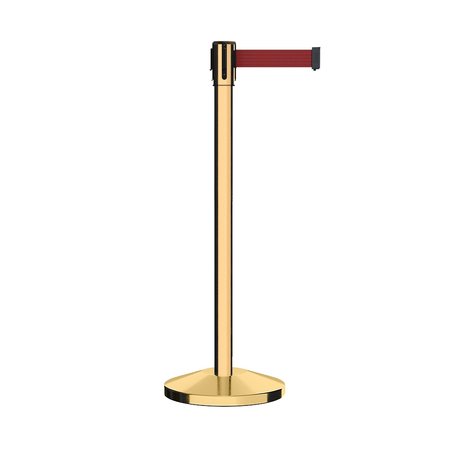 MONTOUR LINE Retractable Belt Barrier Stanchion, 2" Pol.Brass Post  11' Maroon Belt M530-PB-MN-110